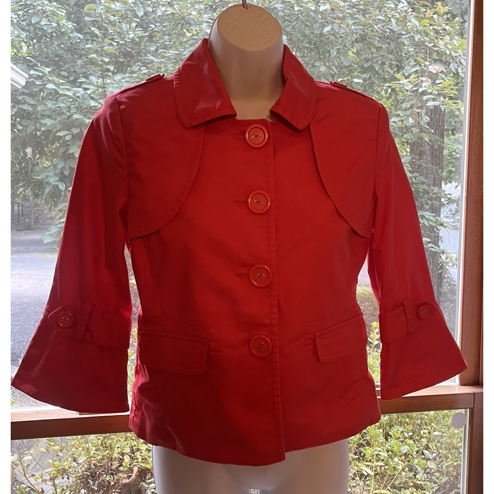 Rafaella Womens Blazer Sz Petite Small Cropped 3/4‎ Flare Sleeve Red Jacket